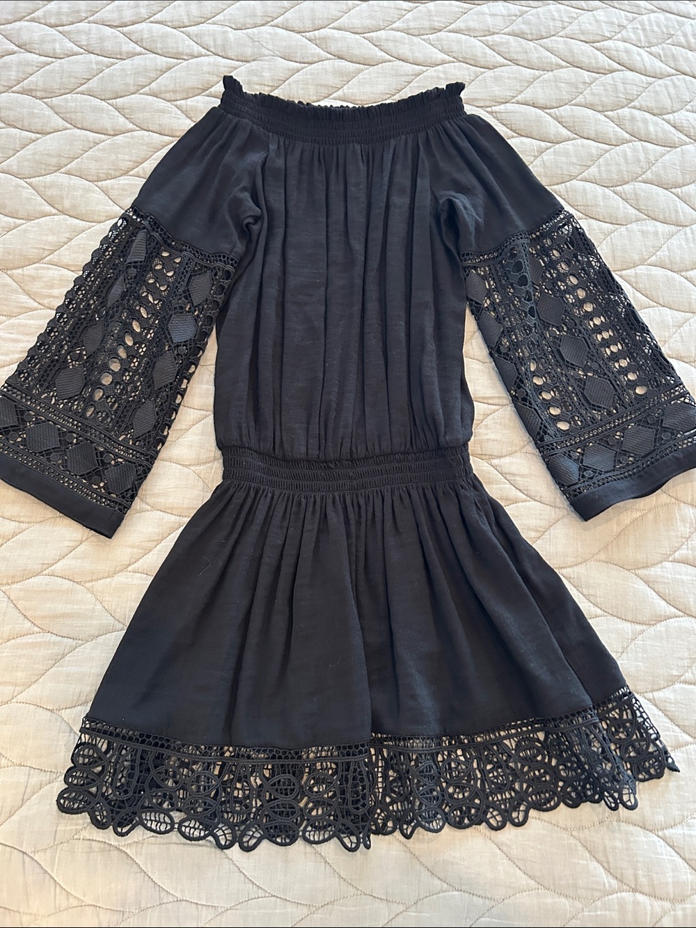 Ramy Brook Black Off Shoulder Lace Long Sleeve Dress